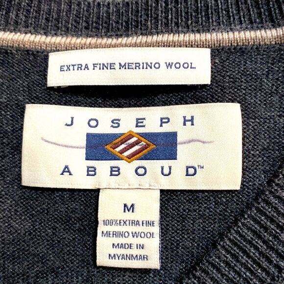 Joseph Abboud dark gray 100 % extra fine merino ribbed v neck cuffs waist - Picture 3 of 4